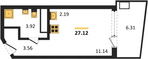 Апартаменты Студия 27.12 кв. м