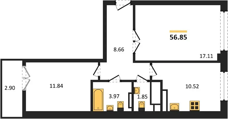 Квартира 2-комн. 56.85 кв. м