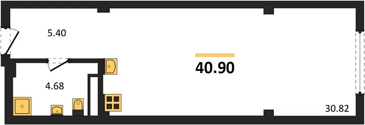 Квартира Студия 40.9 кв. м