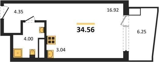 Апартаменты 1-комн. 34.56 кв. м
