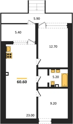 Апартаменты 2-комн. 60.6 кв. м