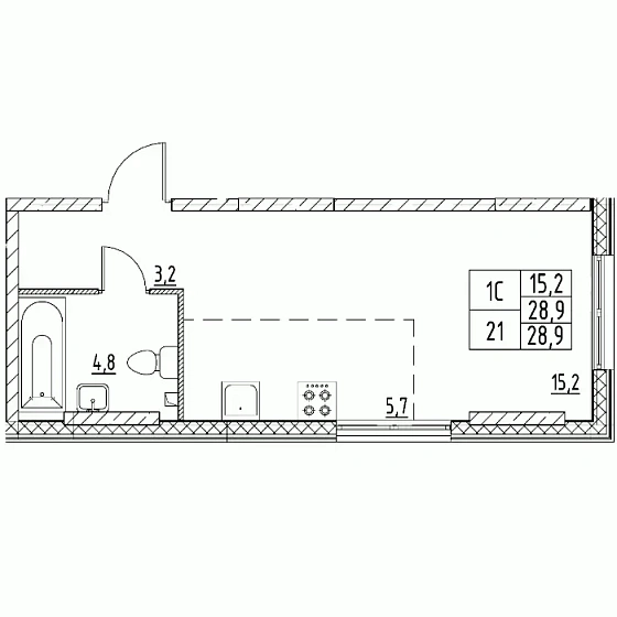 Квартира Студия 28.9 кв. м