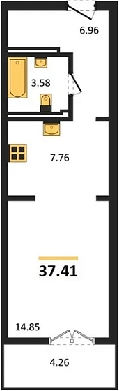 Квартира 1-комн. 37.41 кв. м