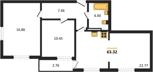Квартира 2-комн. 63.32 кв. м