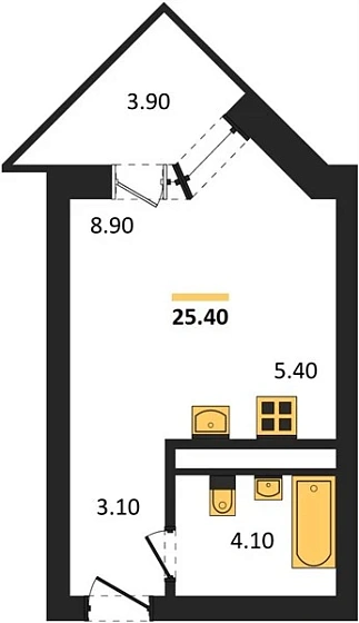 Квартира Студия 25.4 кв. м
