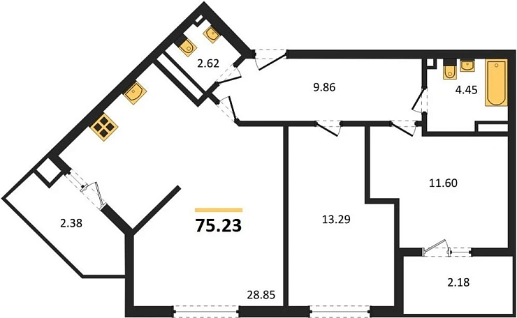 Квартира 2-комн. 70.6 кв. м