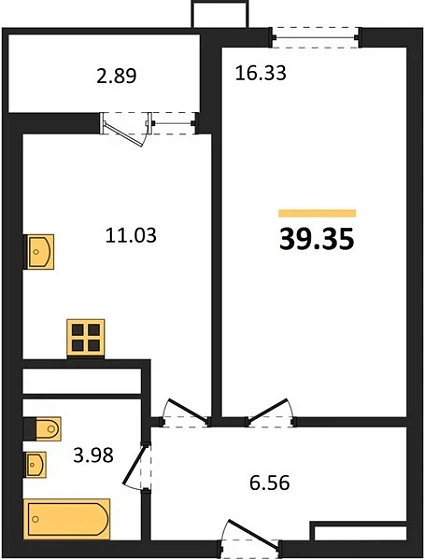 Квартира 1-комн. 39.35 кв. м