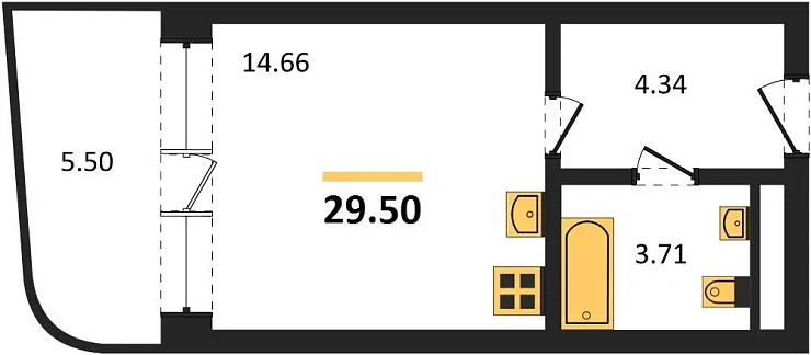 Апартаменты 1-комн. 29.5 кв. м