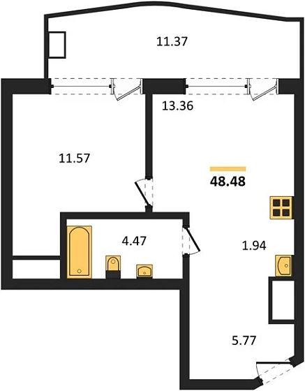 Апартаменты 1-комн. 48.48 кв. м