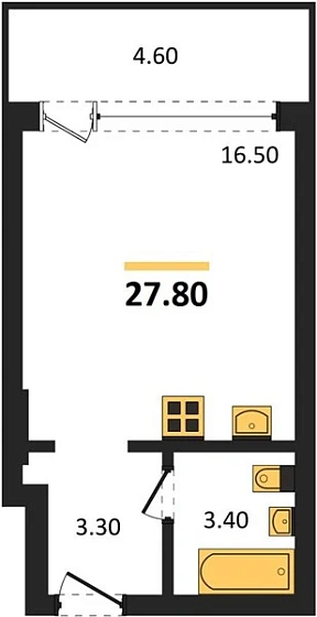 Апартаменты Студия 27.8 кв. м