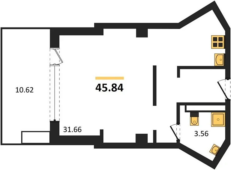 Апартаменты Студия 45.84 кв. м