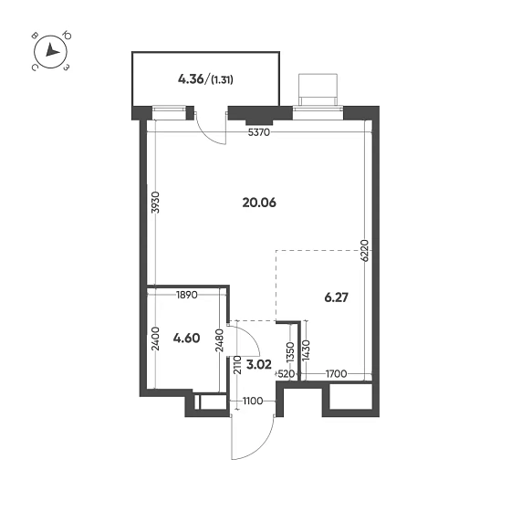 Квартира 1-комн. 35.26 кв. м