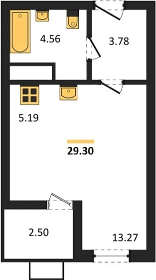 Квартира Студия 29.3 кв. м