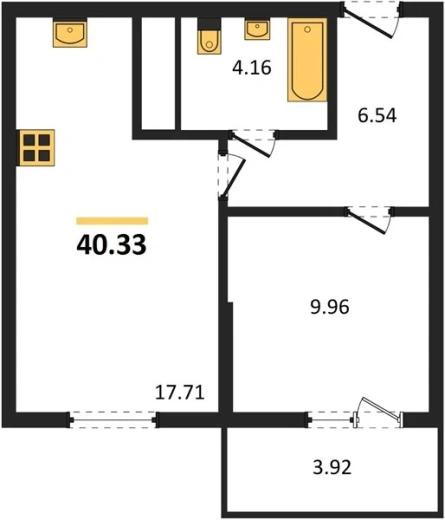 Квартира 1-комн. 38.4 кв. м