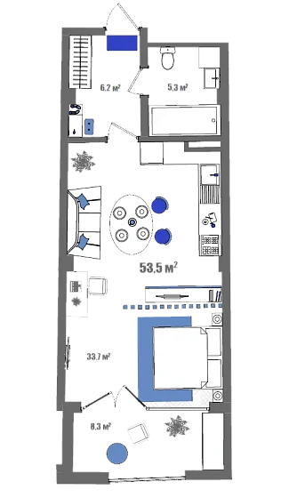 Апартаменты Студия 53.5 кв. м