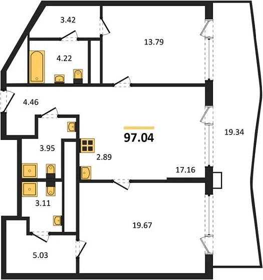 Апартаменты 2-комн. 97.04 кв. м