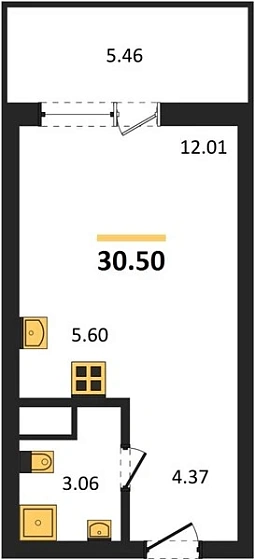 Апартаменты Студия 30.5 кв. м