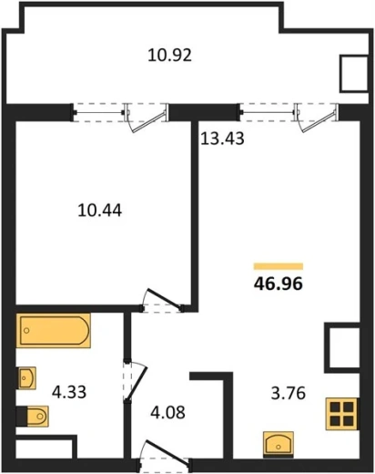 Апартаменты 1-комн. 46.96 кв. м