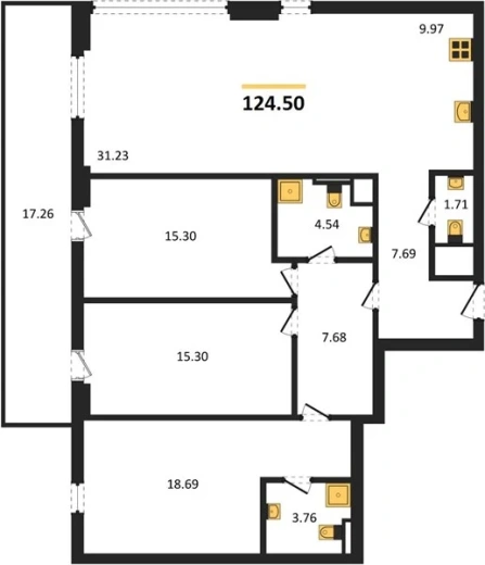 Квартира 4-комн. 124.5 кв. м