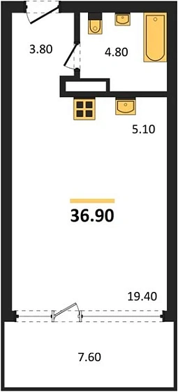 Квартира Студия 36.9 кв. м