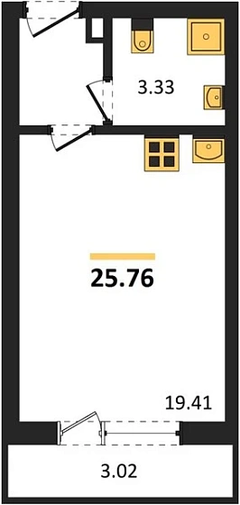 Апартаменты 1-комн. 25.76 кв. м
