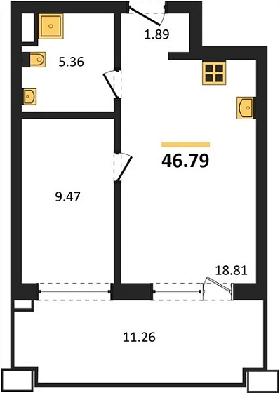 Апартаменты 1-комн. 46.79 кв. м