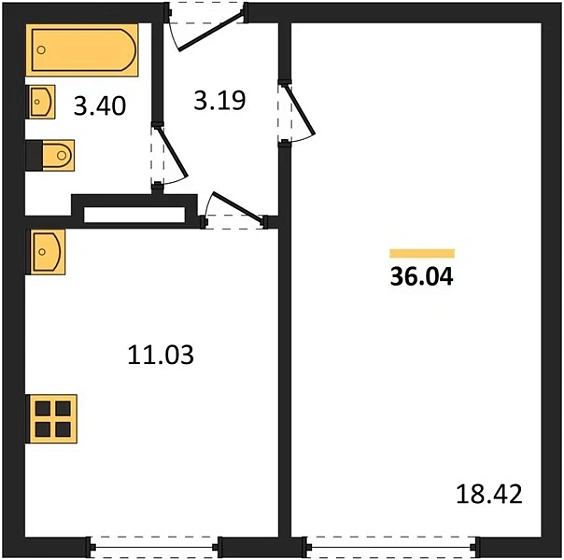 Квартира 1-комн. 36.04 кв. м