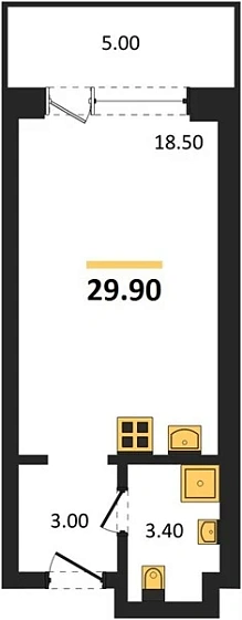 Апартаменты Студия 29.9 кв. м
