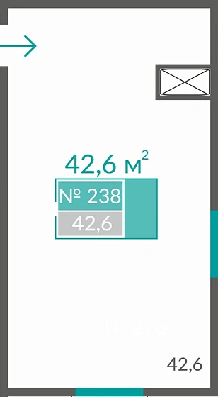 Апартаменты 1-комн. 42.6 кв.м