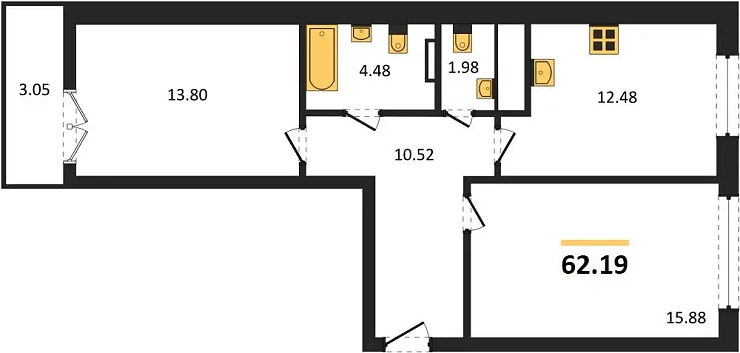 Квартира 2-комн. 62.19 кв. м