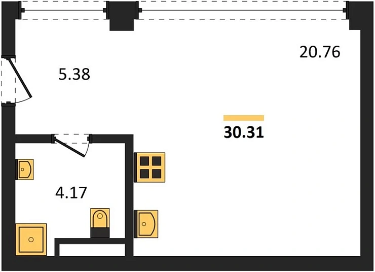 Апартаменты 1-комн. 30.31 кв. м