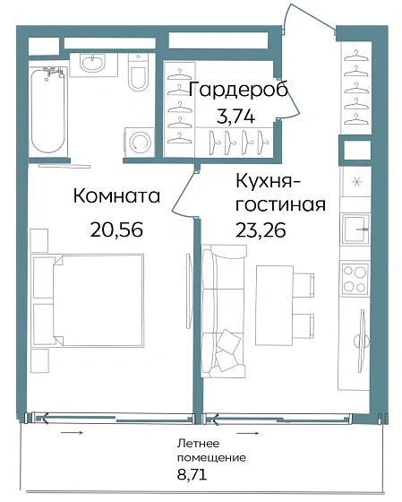 Объект недвижимости 56.27 кв. м