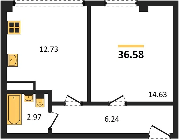 Квартира 1-комн. 36.58 кв. м