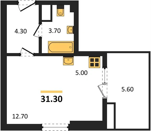 Квартира Студия 31.3 кв. м