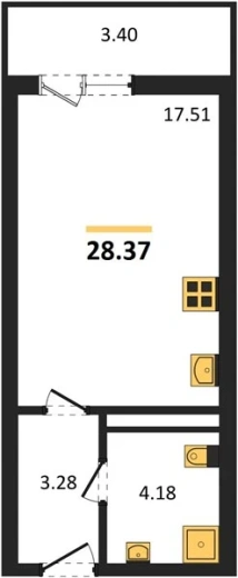 Квартира Студия 28.37 кв. м