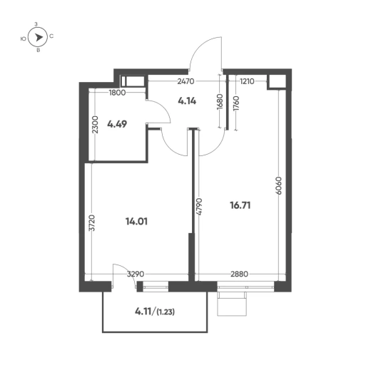 Квартира 1-комн. 40.48 кв. м