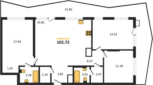 Квартира 3-комн. 102.72 кв. м
