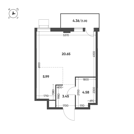 Квартира 1-комн. 35.98 кв. м