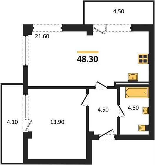 Квартира 1-комн. 44.7 кв. м