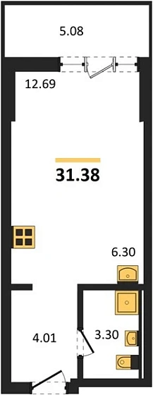 Квартира 1-комн. 31.38 кв. м