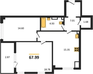 Квартира 2-комн. 67.99 кв. м