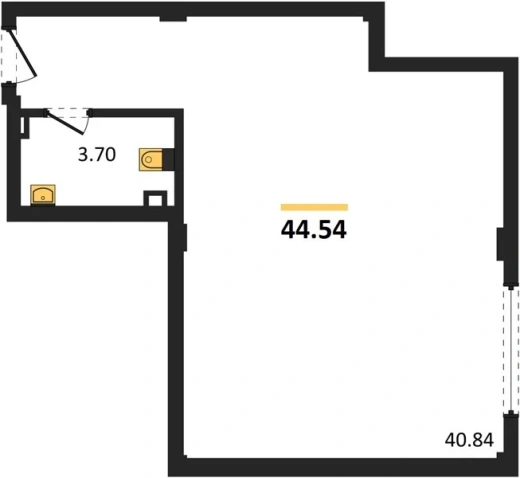 Квартира 1-комн. 44.54 кв. м