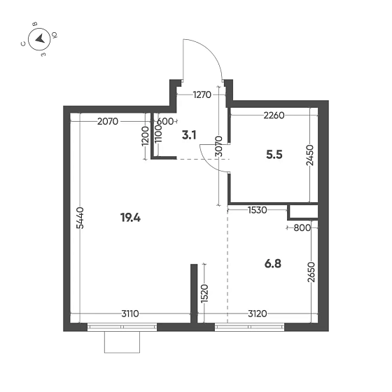 Квартира 1-комн. 34.8 кв. м