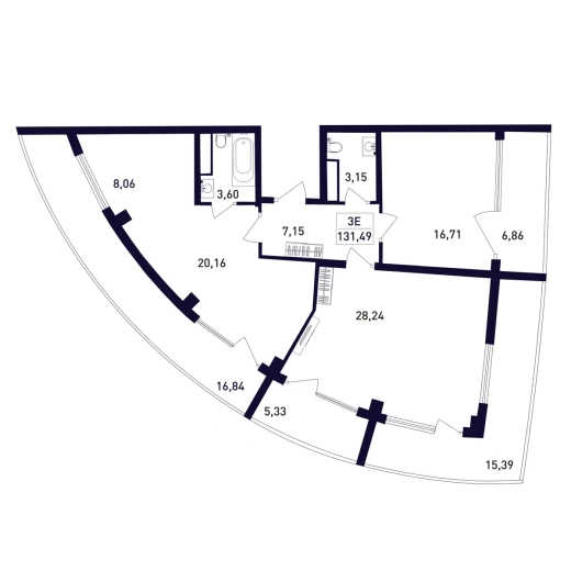 Апартаменты 3-комн. 131.49 кв. м