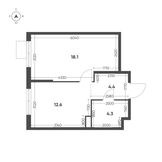 Квартира 1-комн. 39.4 кв. м