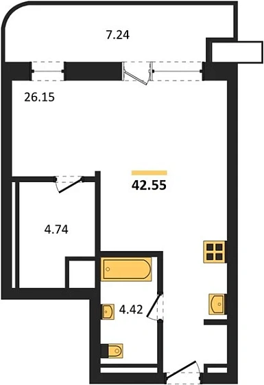 Апартаменты Студия 42.55 кв. м