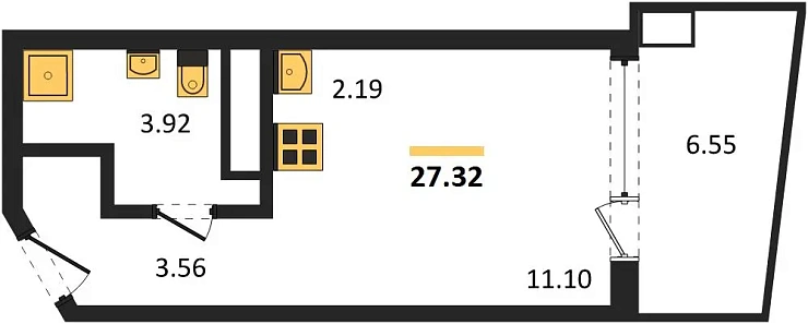 Апартаменты Студия 27.32 кв. м