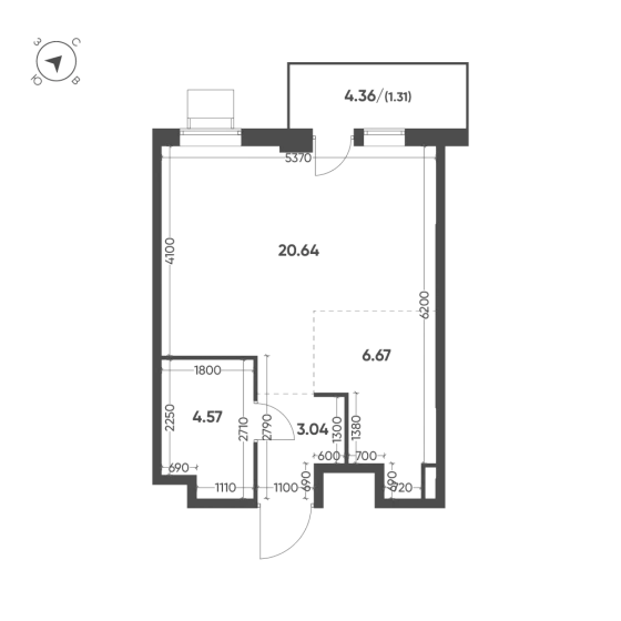 Квартира 1-комн. 36.22 кв. м