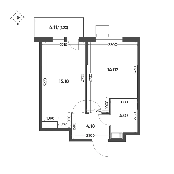 Квартира 1-комн. 38.59 кв. м