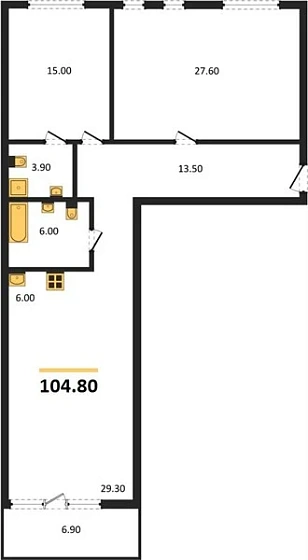 Квартира 2-комн. 104.8 кв. м